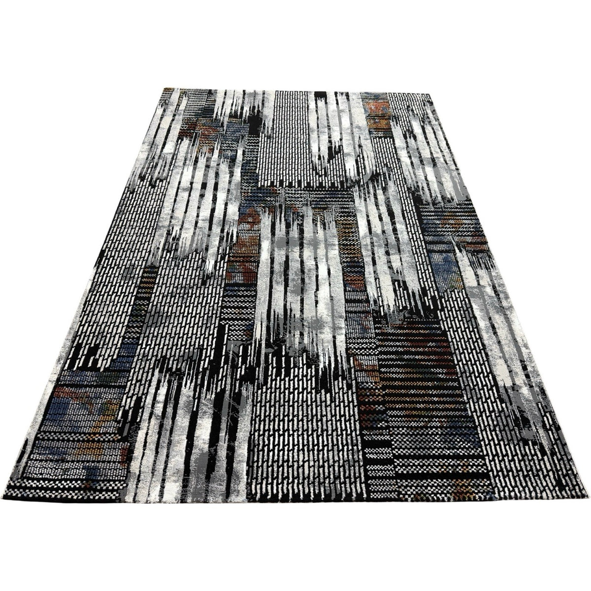 230 x 160 cm Abstract Black Grey Multi Pattern Turkish Rug