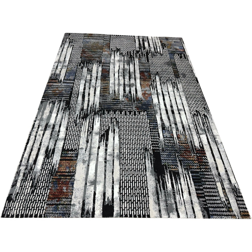 230 x 160 cm Abstract Black Grey Multi Pattern Turkish Rug