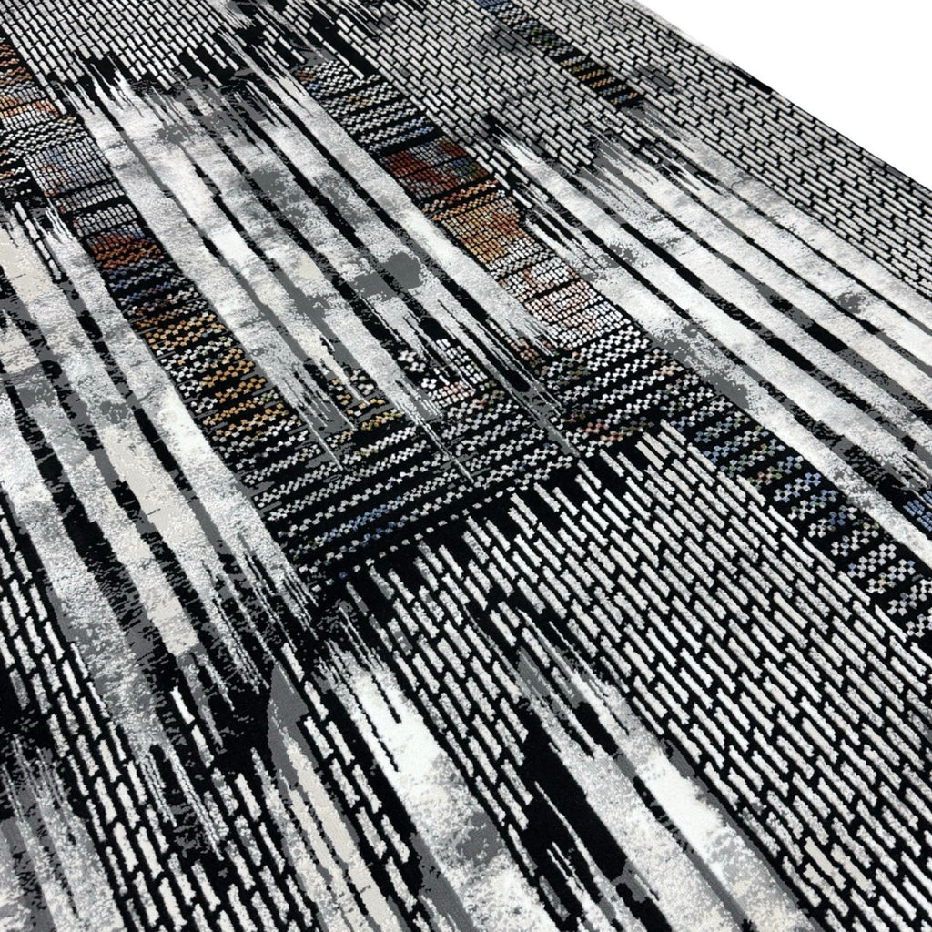 230 x 160 cm Abstract Black Grey Multi Pattern Turkish Rug