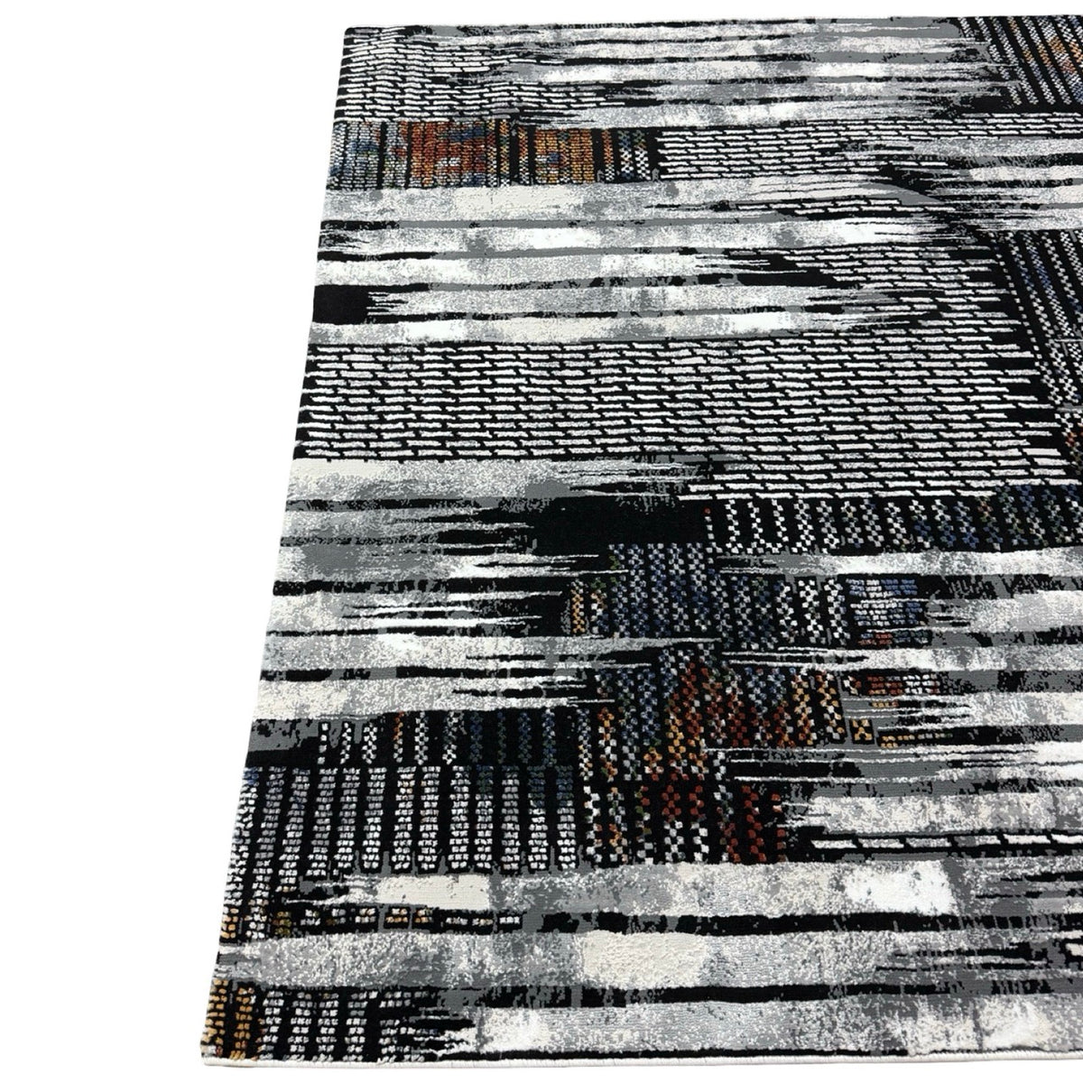 230 x 160 cm Abstract Black Grey Multi Pattern Turkish Rug
