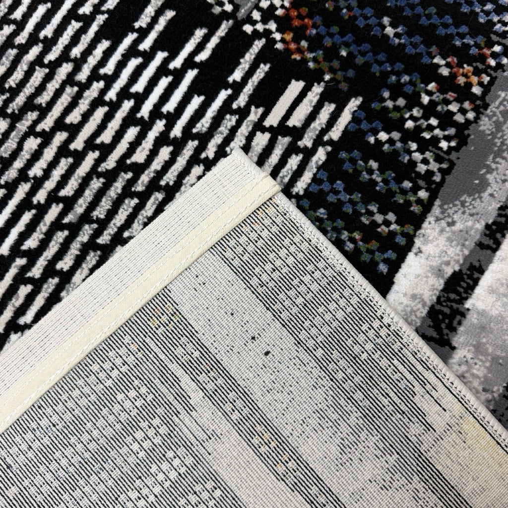 230 x 160 cm Abstract Black Grey Multi Pattern Turkish Rug