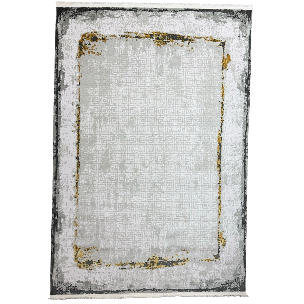 230 x 160 cm Grey White Abstract Border Turkish Rug