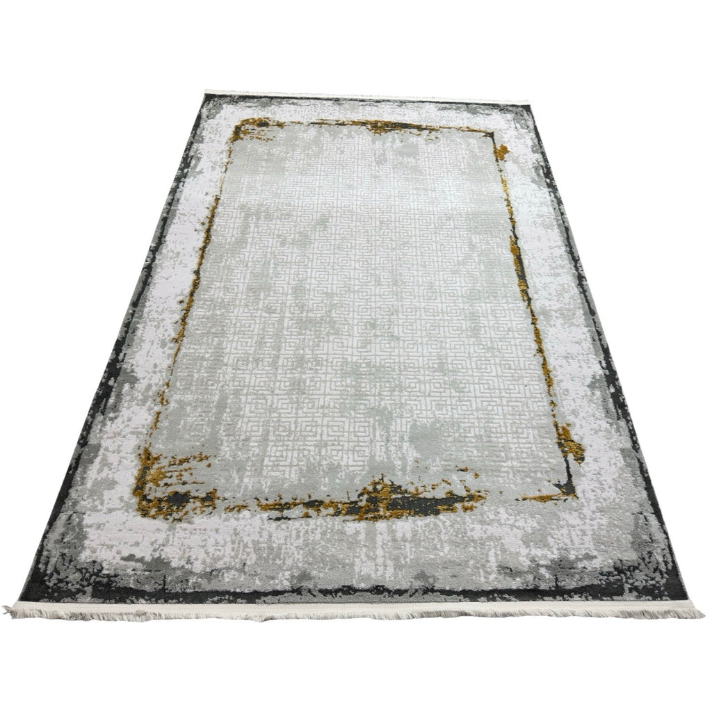 230 x 160 cm Grey White Abstract Border Turkish Rug