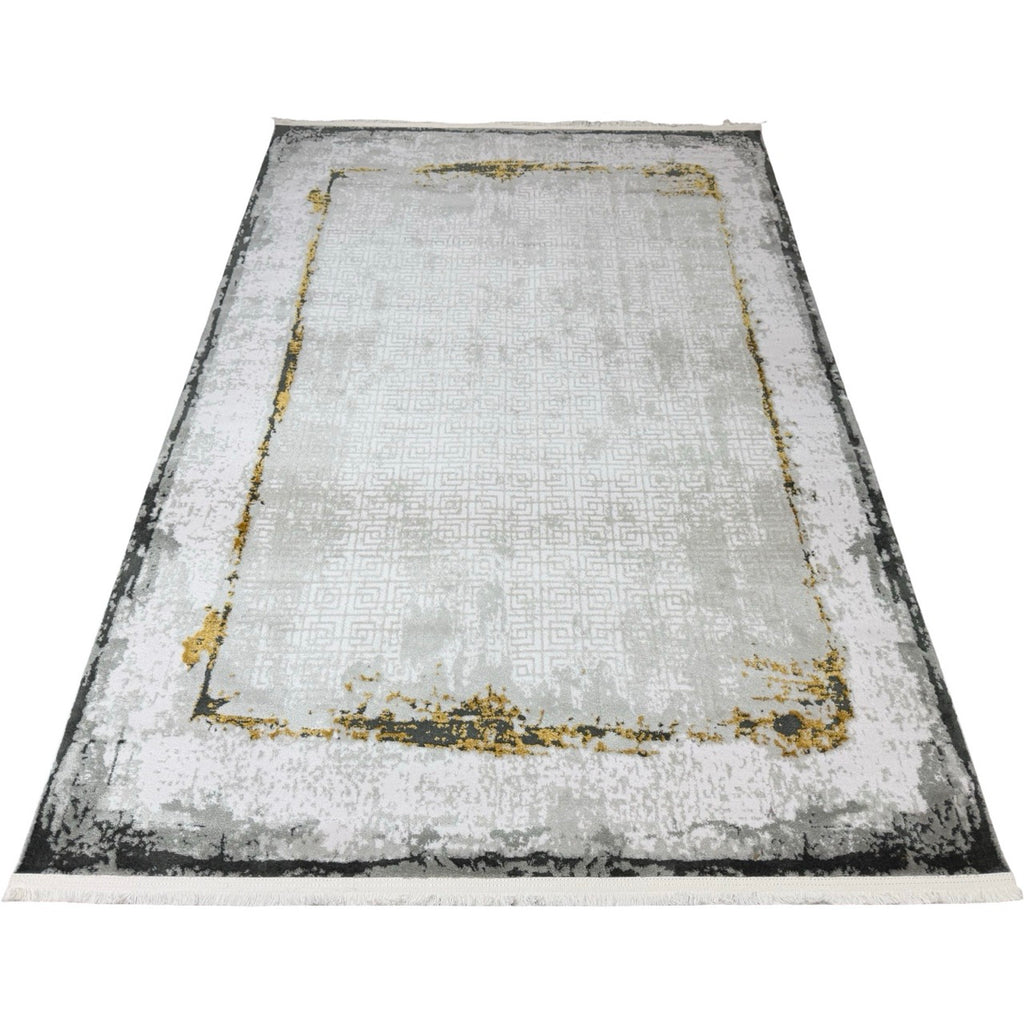 230 x 160 cm Grey White Abstract Border Turkish Rug
