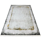 230 x 160 cm Grey White Abstract Border Turkish Rug