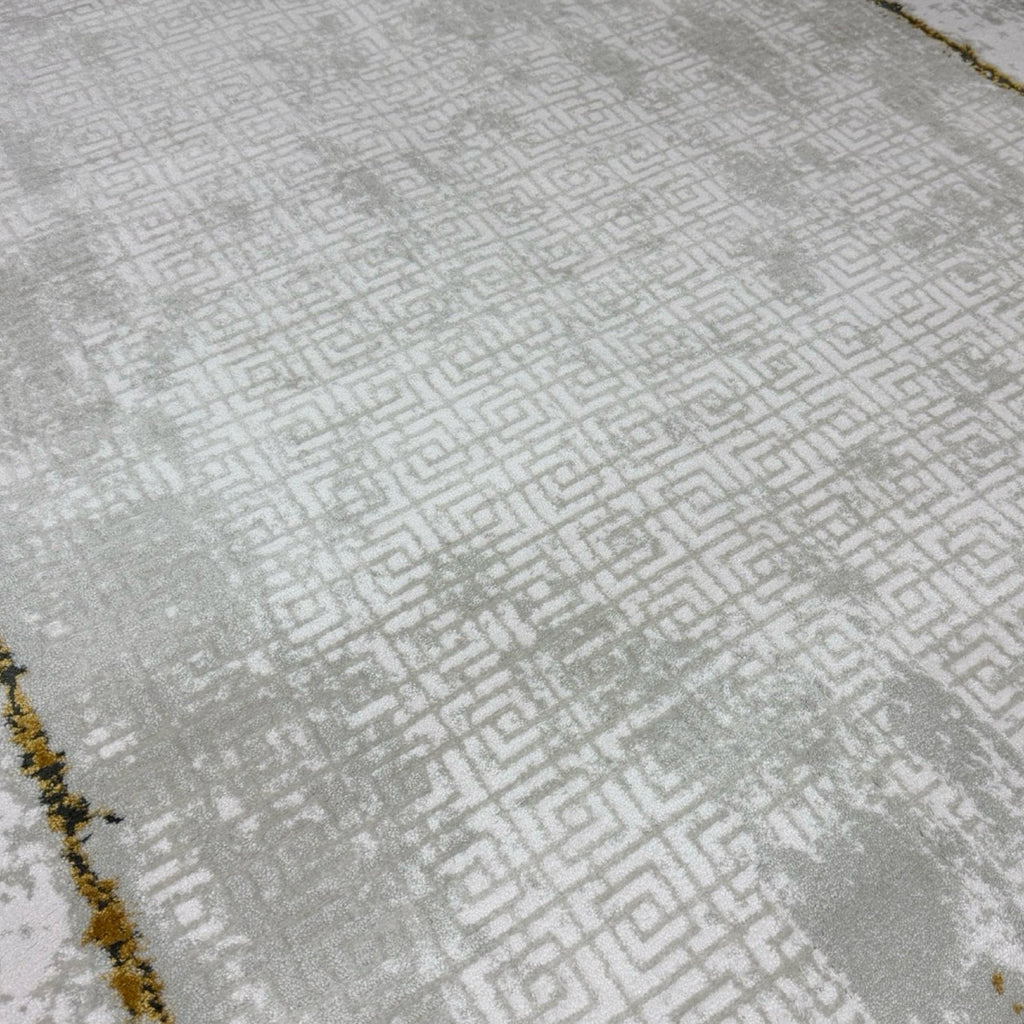 230 x 160 cm Grey White Abstract Border Turkish Rug