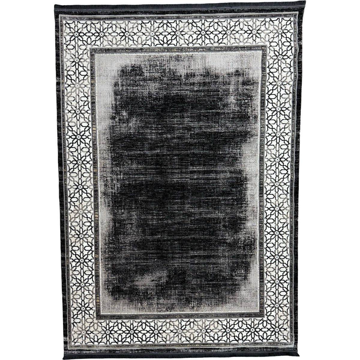 230 x 160 cm Black White Geometric Border Turkish Rug