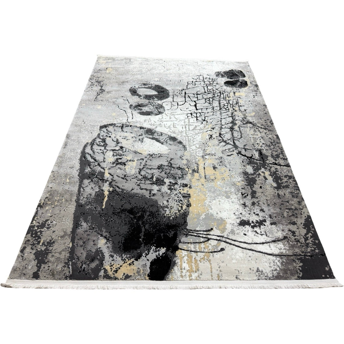 230 x 160 cm Grey Abstract Modern Rug with Gold Accents