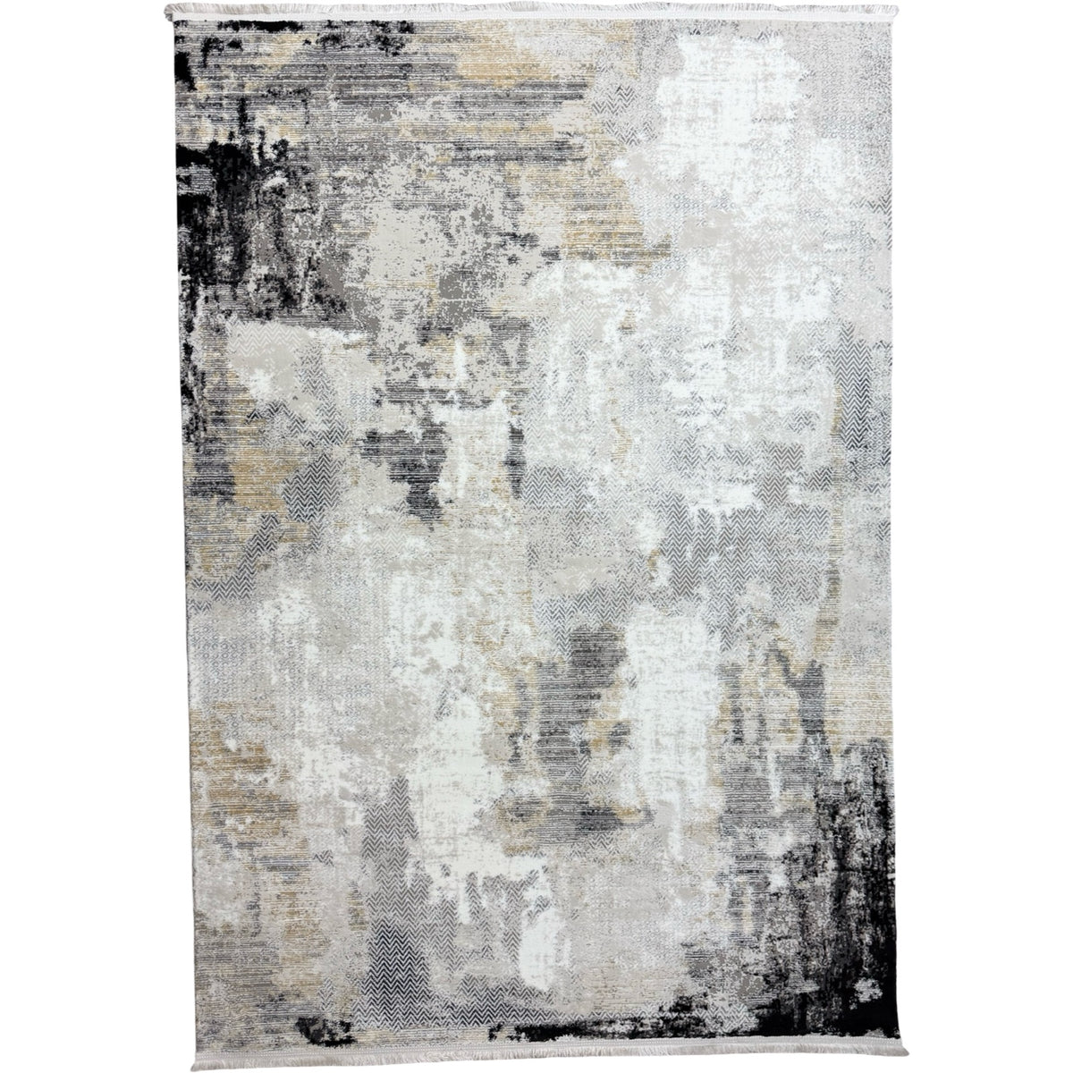 230 x 160 cm Cream Grey Gold Abstract Distressed Rug