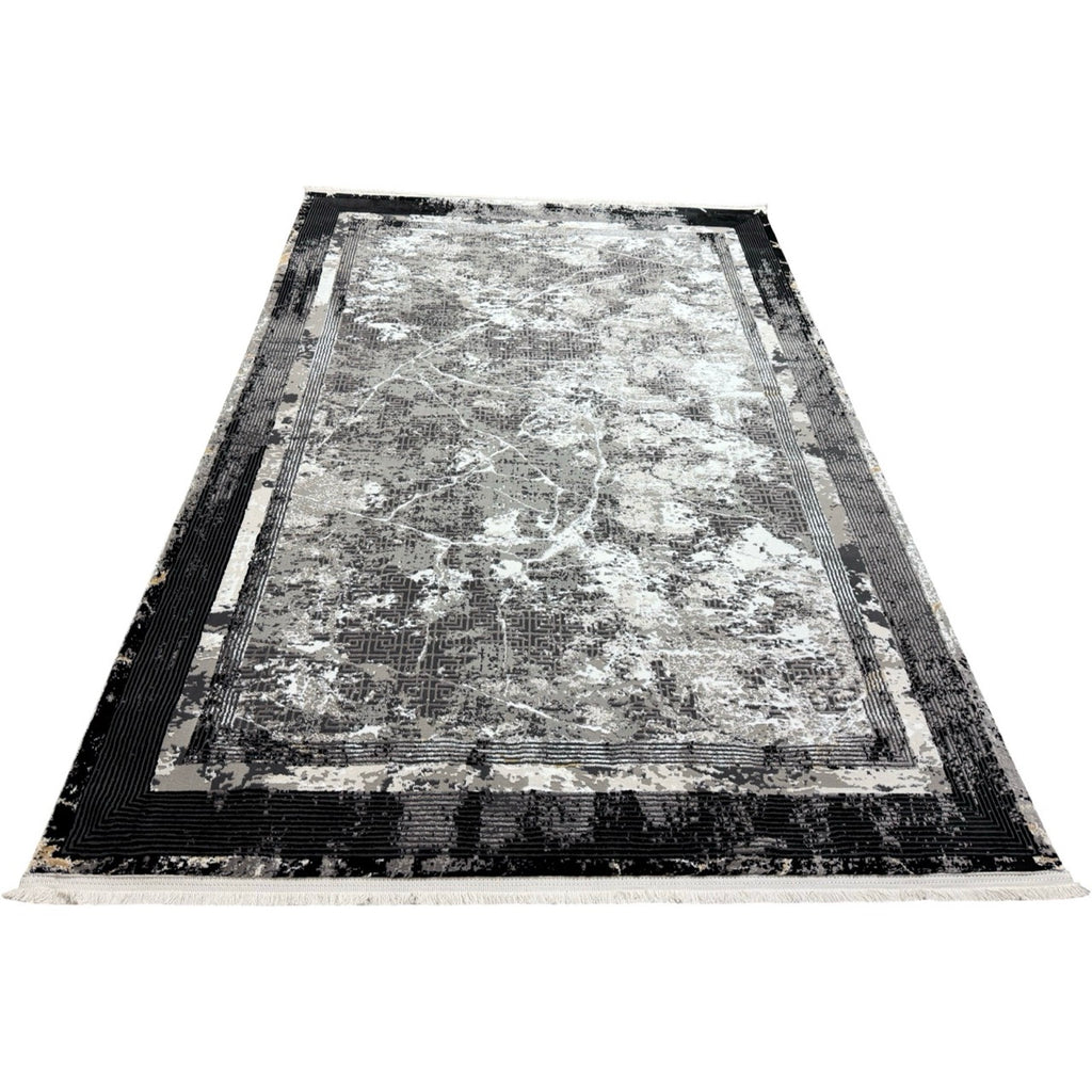 230 x 160 cm Black Grey Marble Border Abstract Rug