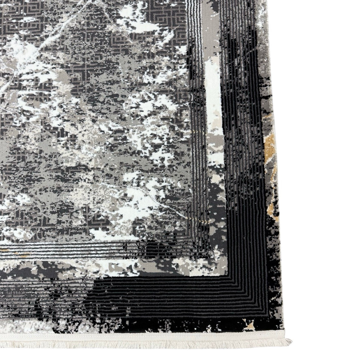 230 x 160 cm Black Grey Marble Border Abstract Rug