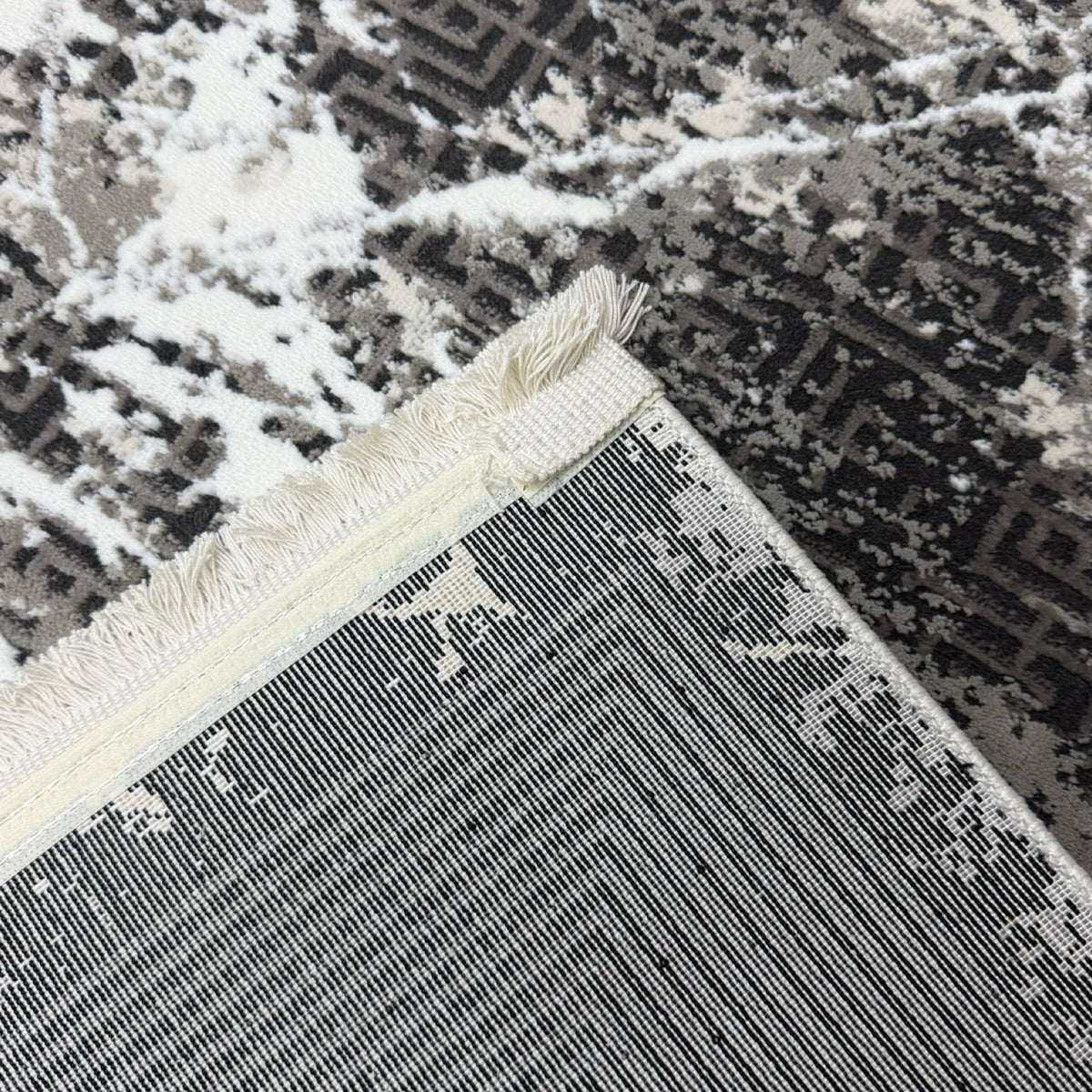 230 x 160 cm Black Grey Marble Border Abstract Rug