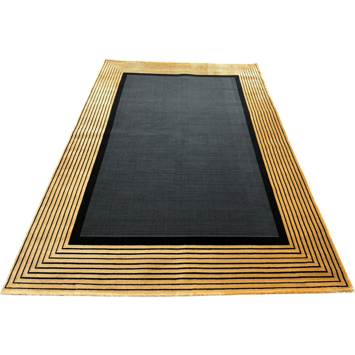 230 x 160 cm Minimal Black & Gold Border Panel Turkish Rug