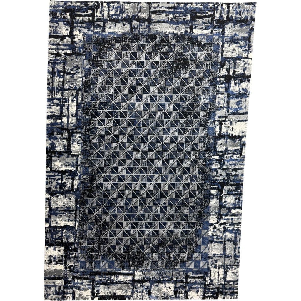 230 x 160 cm Modern Blue & Grey Geometric Panel Turkish Rug