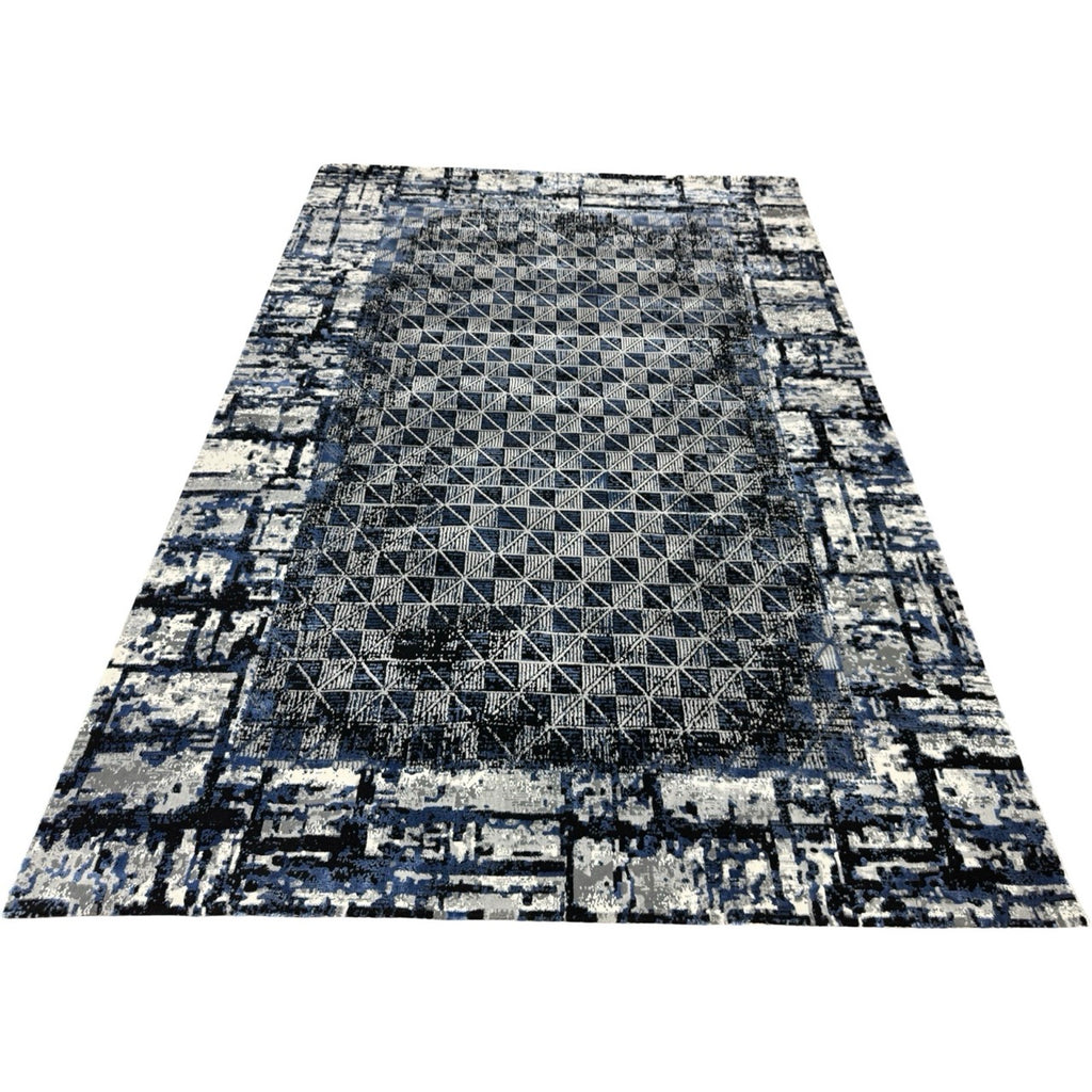 230 x 160 cm Modern Blue & Grey Geometric Panel Turkish Rug