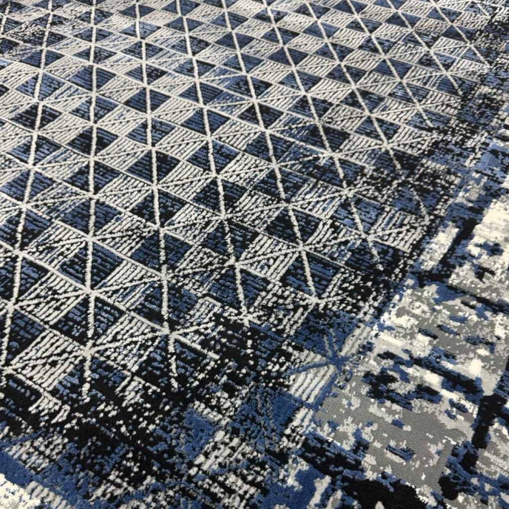 230 x 160 cm Modern Blue & Grey Geometric Panel Turkish Rug