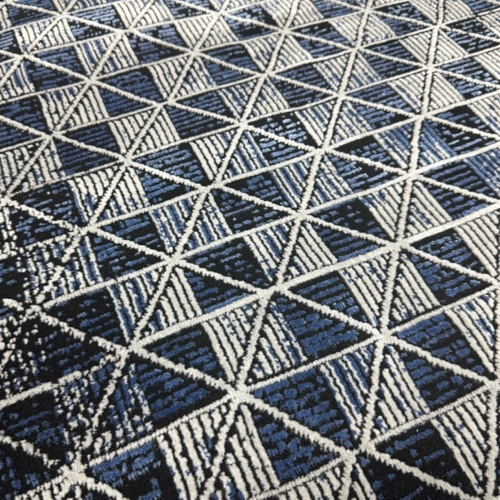 230 x 160 cm Modern Blue & Grey Geometric Panel Turkish Rug