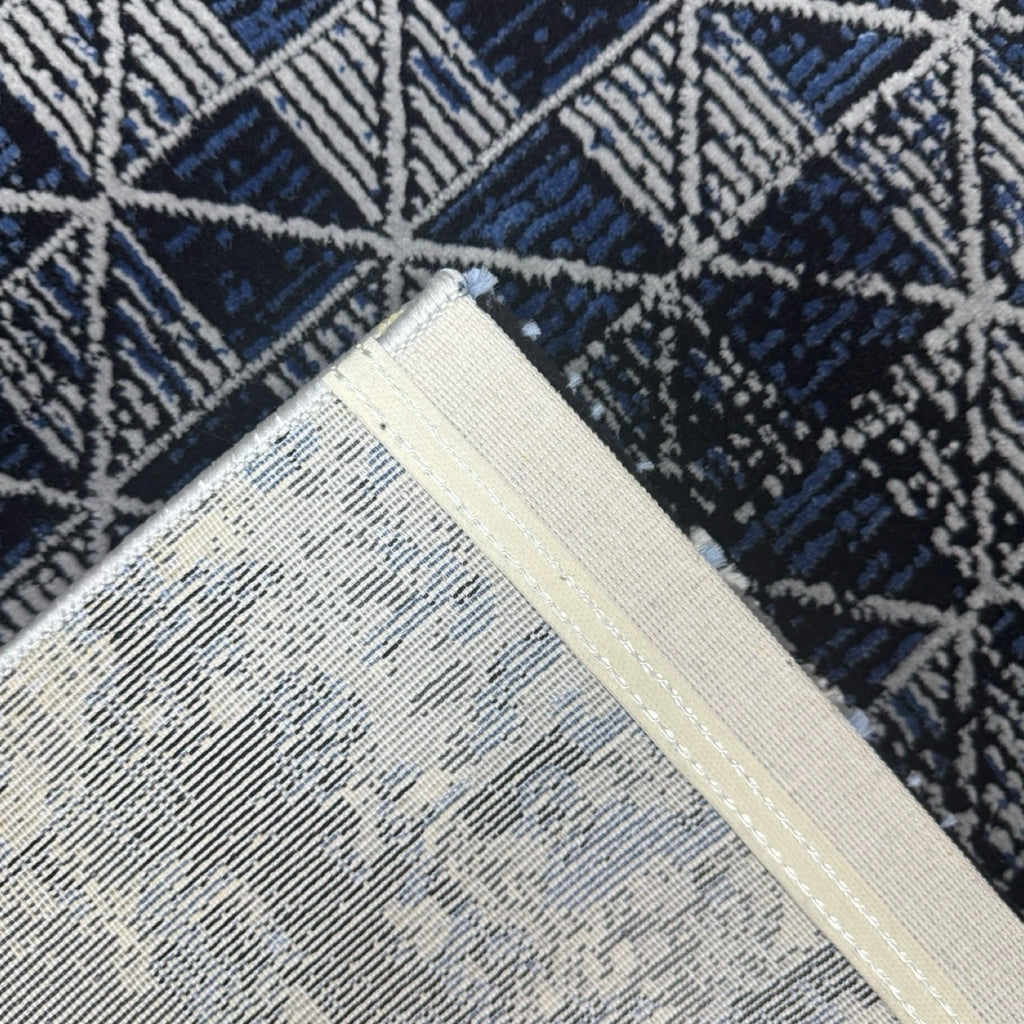 230 x 160 cm Modern Blue & Grey Geometric Panel Turkish Rug