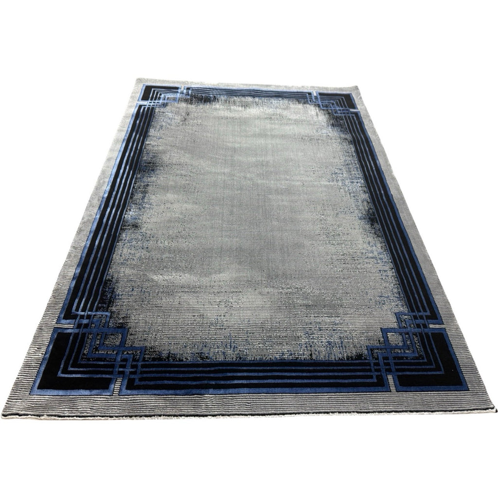 230 x 160 cm Modern Grey & Blue Framed Border Turkish Rug
