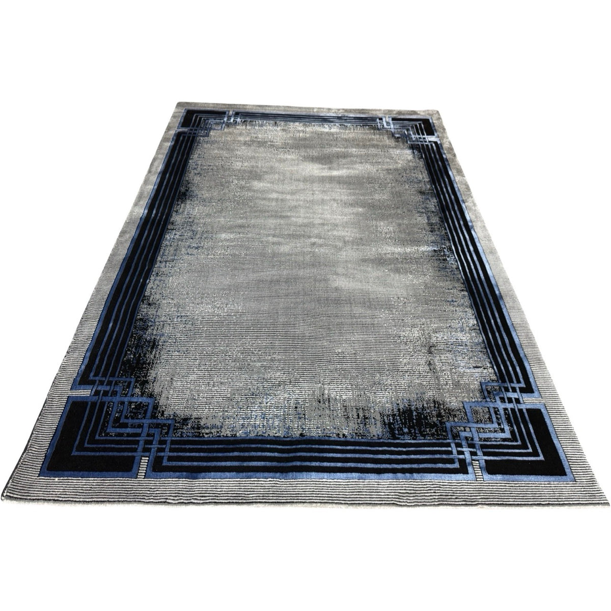 230 x 160 cm Modern Grey & Blue Framed Border Turkish Rug
