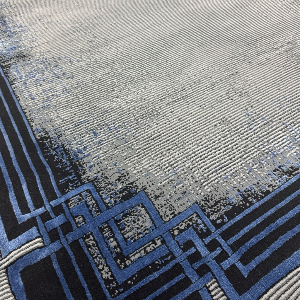 230 x 160 cm Modern Grey & Blue Framed Border Turkish Rug