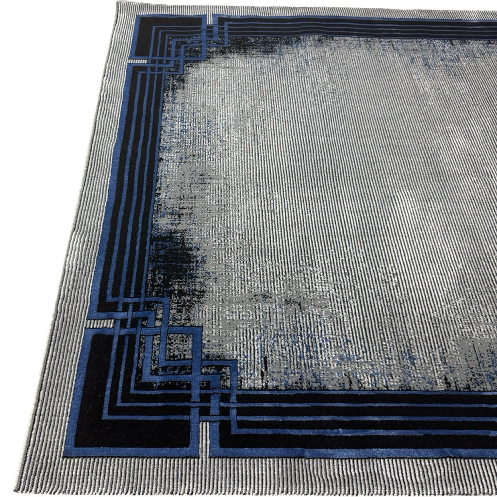 230 x 160 cm Modern Grey & Blue Framed Border Turkish Rug