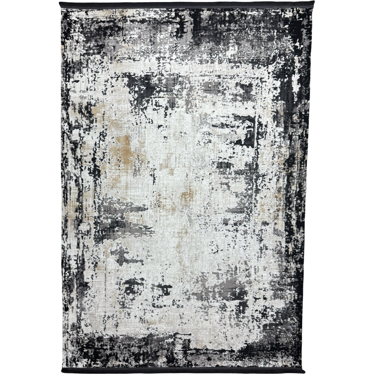 230 x 160 cm Abstract Black, Grey & Cream Distressed Turkish Rug