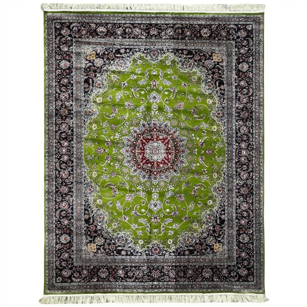 350cm x 250cm Persian Mashad Green Machine Made Rug