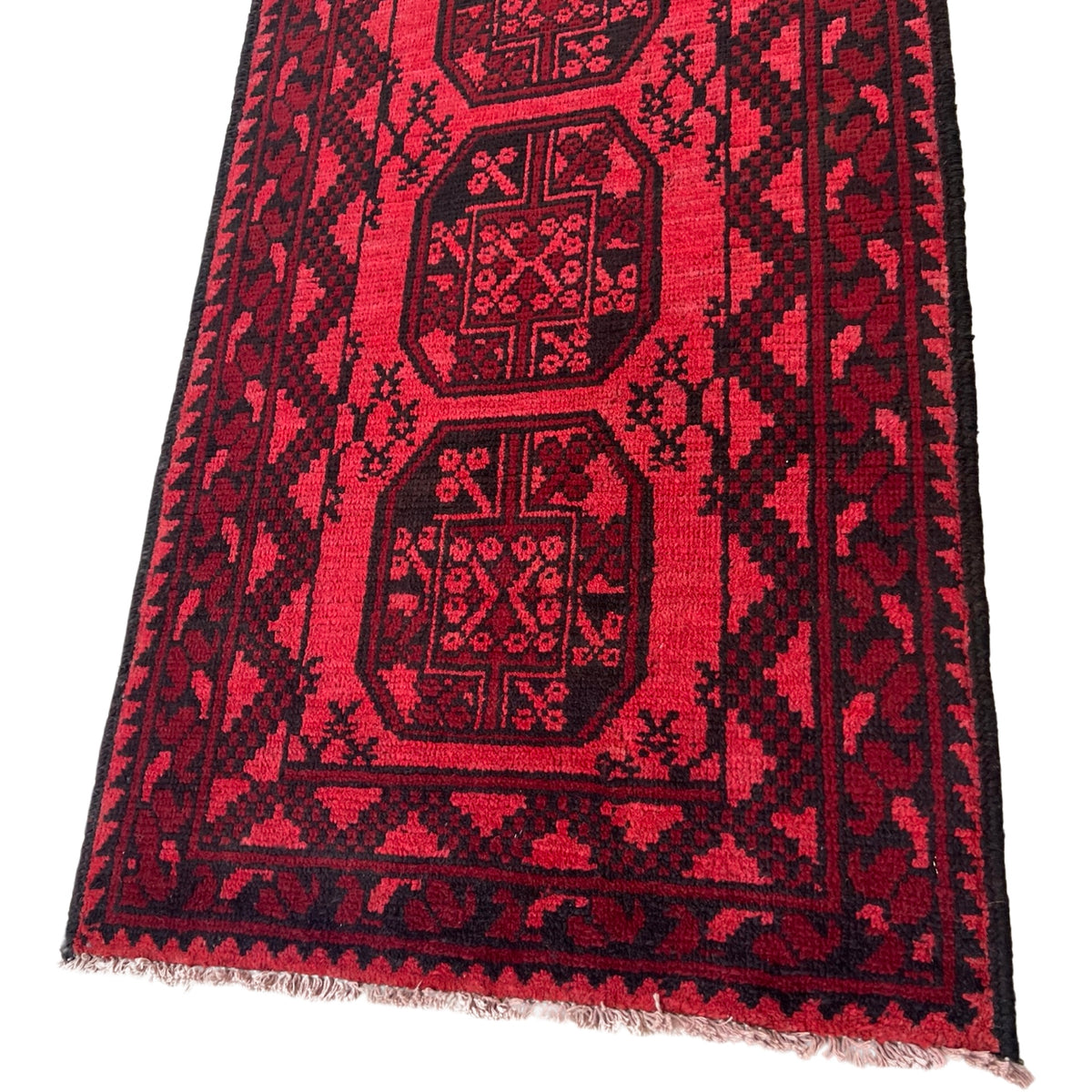 295 x 74 cm Hand knotted Elephant Feet Design Red Afghan Runner Rug