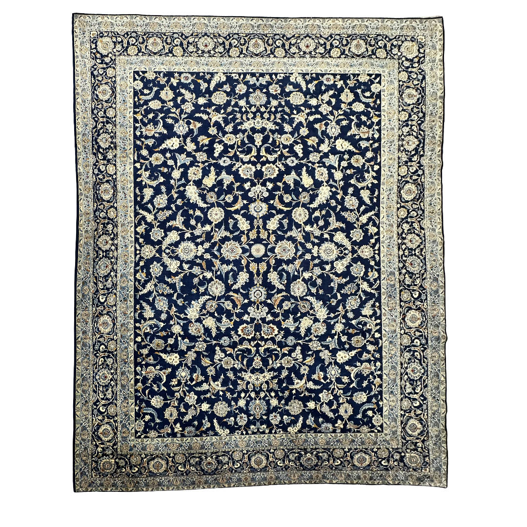 427 x 315 cm Kashan Afshan Persian Rug – Hand Knotted Wool – Navy All-Over Design