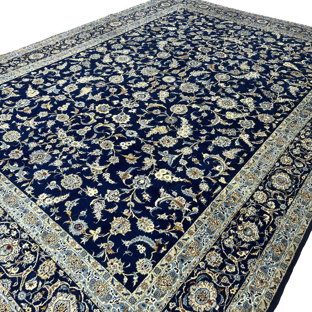 427 x 315 cm Kashan Afshan Persian Rug – Hand Knotted Wool – Navy All-Over Design