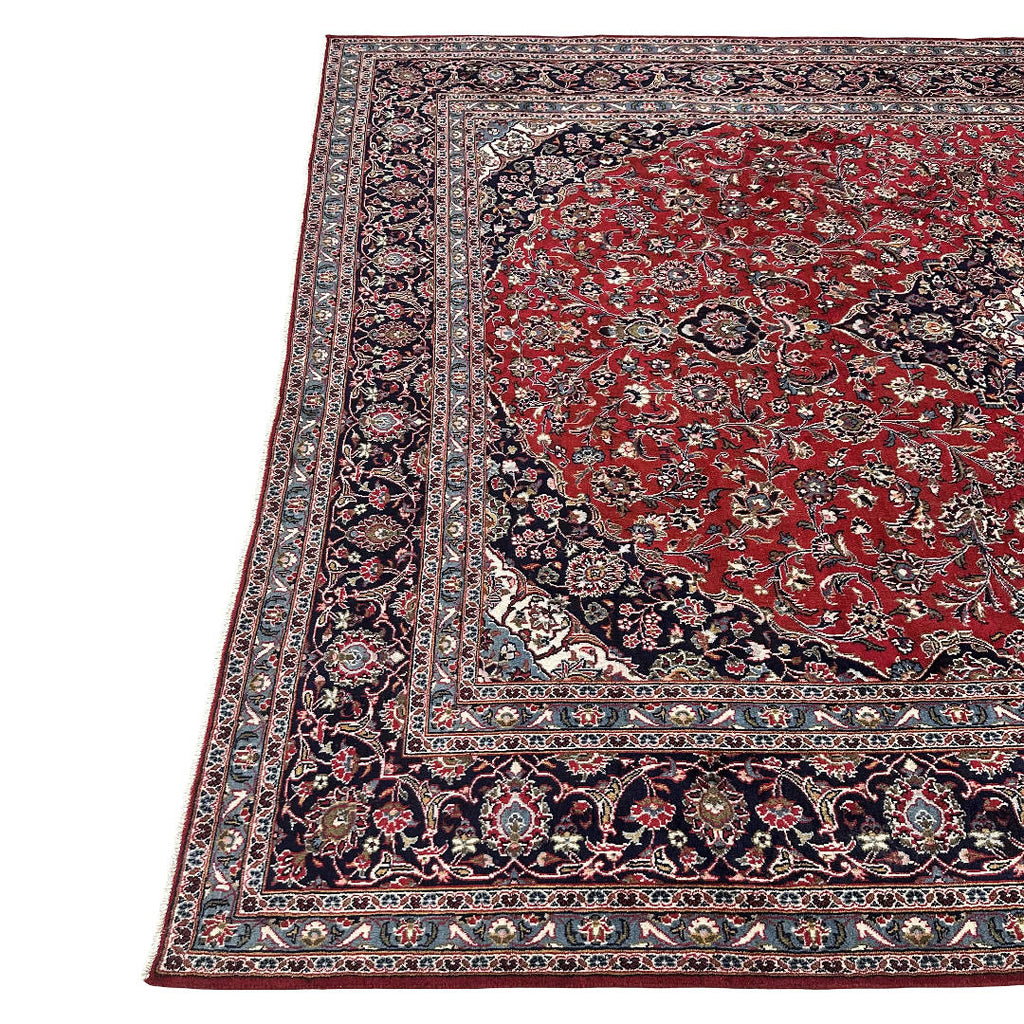 383 x 305 cm Hand Knotted Kashan Persian Rug – Red Medallion Design