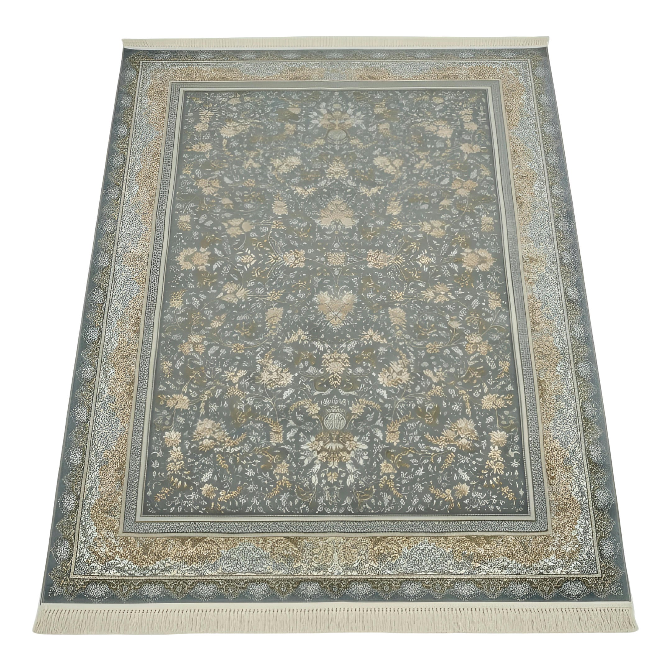300 x 200 cm Machine-Made Persian Floral Grey & Gold Rug