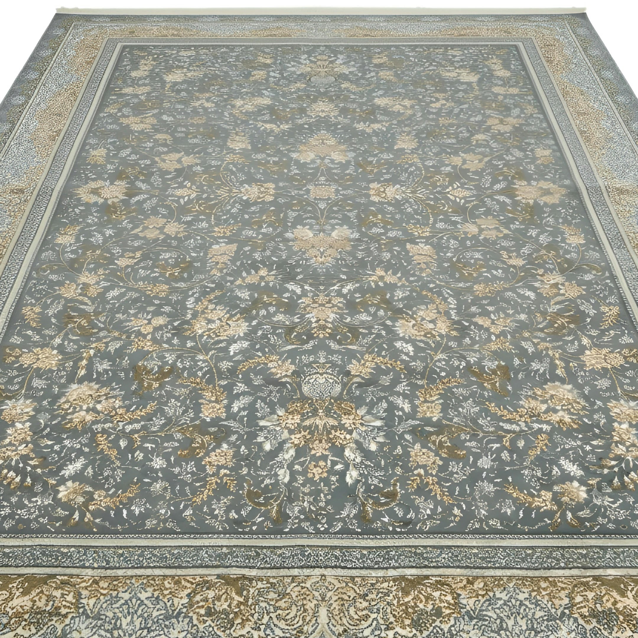 300 x 200 cm Machine-Made Persian Floral Grey & Gold Rug