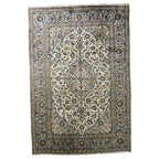 290 x 196 cm Hand-Knotted Floral Persian Kashan Cream Rug