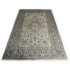 290 x 196 cm Hand-Knotted Floral Persian Kashan Cream Rug