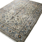 290 x 196 cm Hand-Knotted Floral Persian Kashan Cream Rug