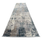 500 x 80 cm Distressed Canvas in Grey, Ivory & Turquoise Runner Rug