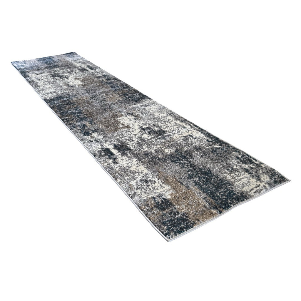 500 x 80 cm Distressed Canvas in Grey, Ivory & Turquoise Runner Rug