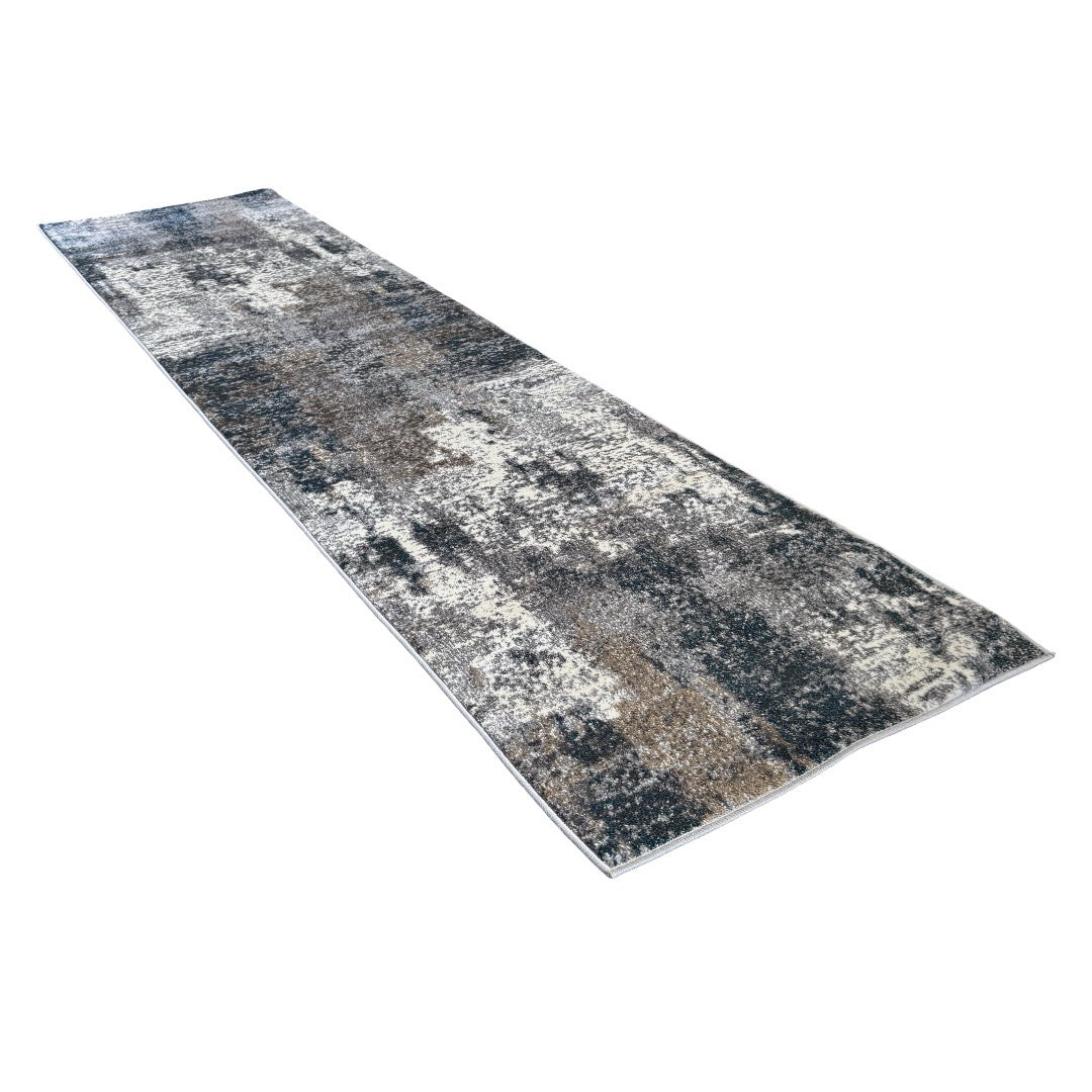 400 x 80 cm Distressed Canvas in Grey, Ivory & Turquoise Runner Rug