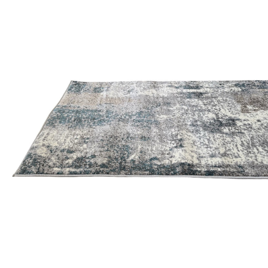 300 x 80 cm Distressed Canvas in Grey, Ivory & Turquoise Runner Rug