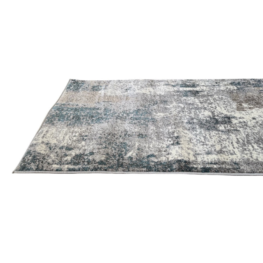 600 x 80 cm Distressed Canvas in Grey, Ivory & Turquoise Runner Rug