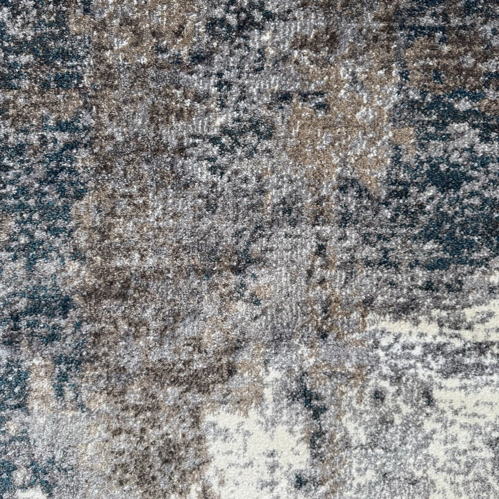 300 x 80 cm Distressed Canvas in Grey, Ivory & Turquoise Runner Rug