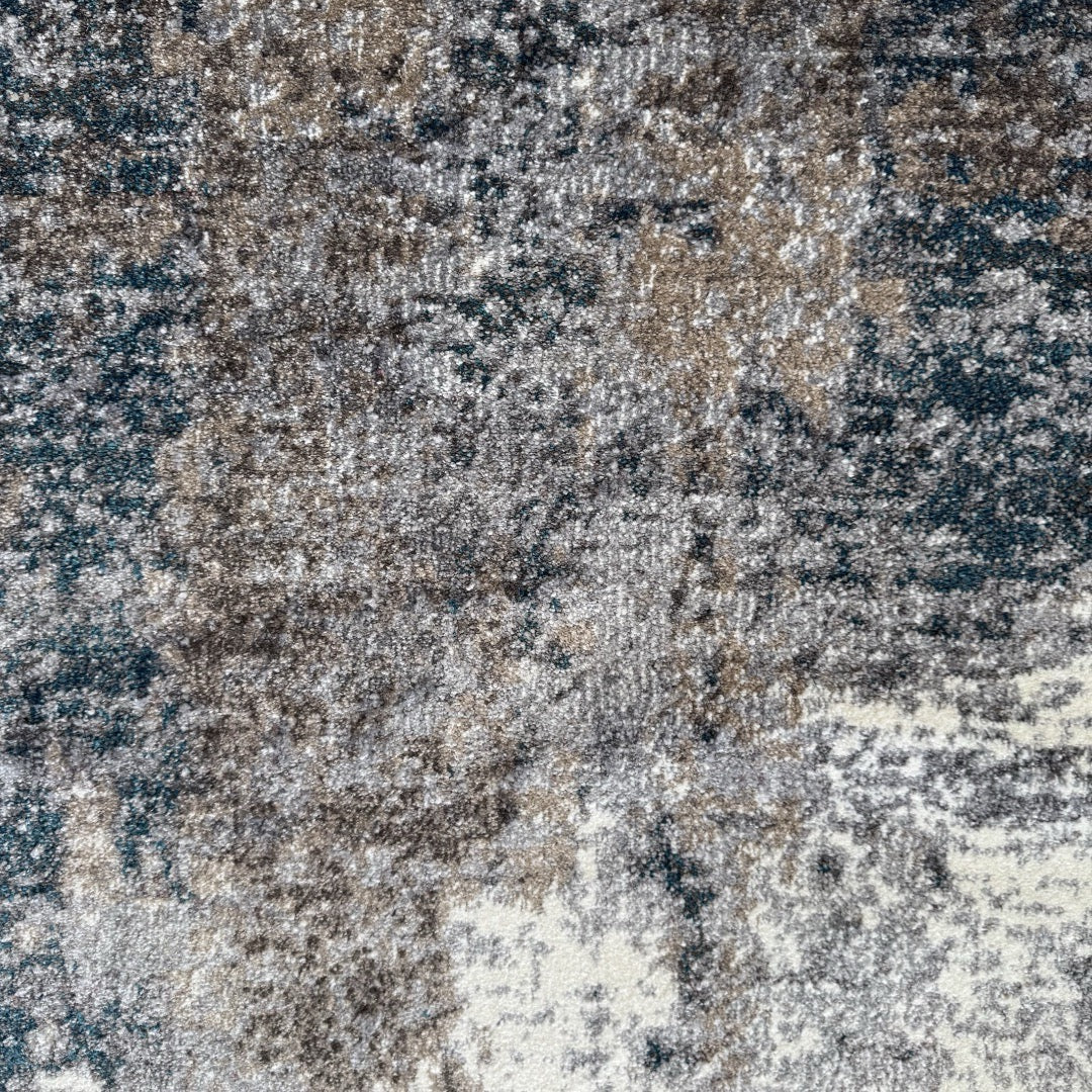 400 x 80 cm Distressed Canvas in Grey, Ivory & Turquoise Runner Rug