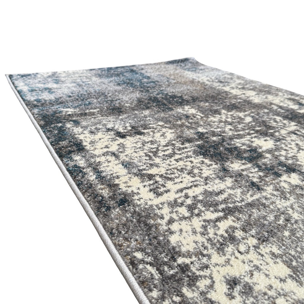 600 x 80 cm Distressed Canvas in Grey, Ivory & Turquoise Runner Rug