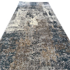 400 x 80 cm Distressed Canvas in Grey, Ivory & Turquoise Runner Rug