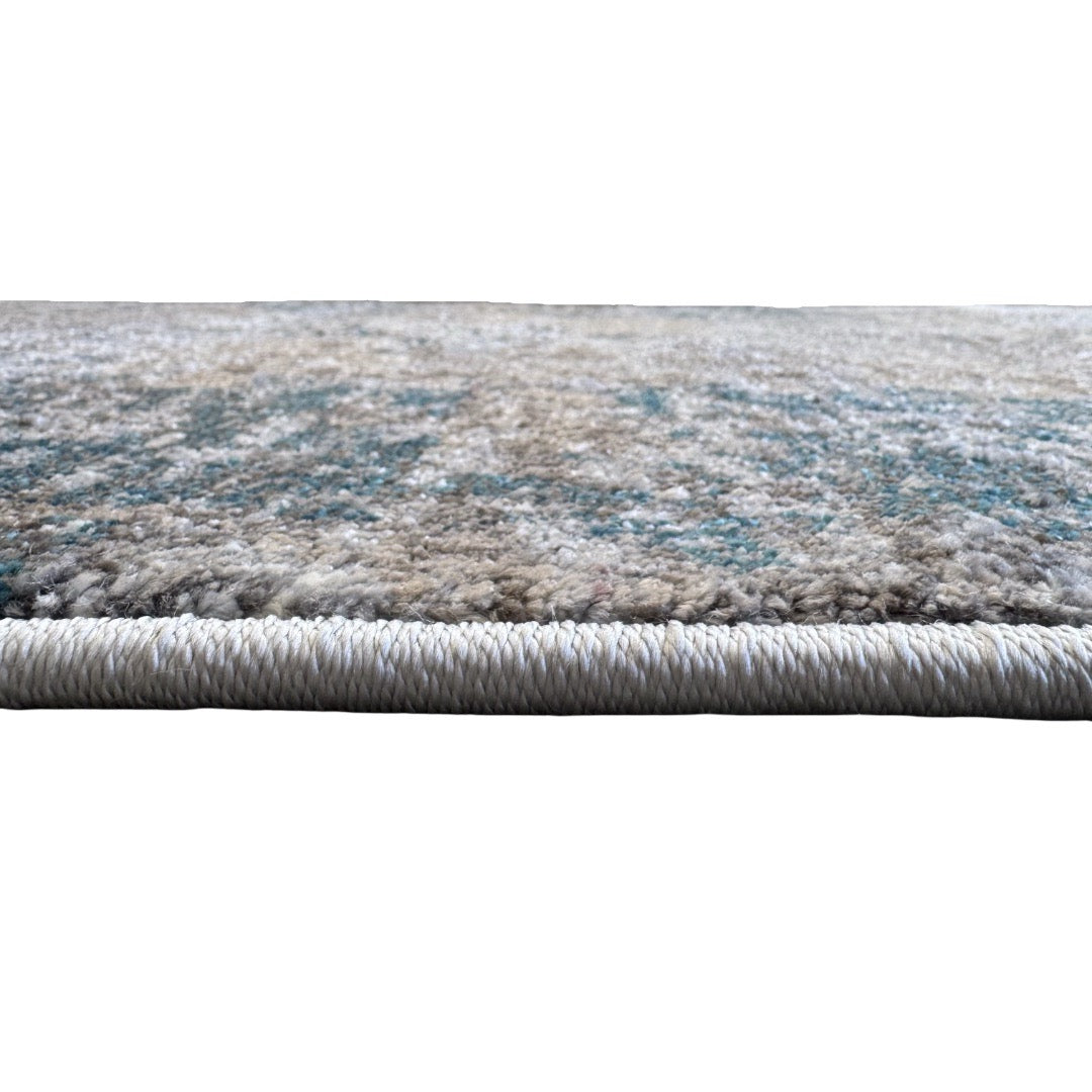 400 x 80 cm Distressed Canvas in Grey, Ivory & Turquoise Runner Rug