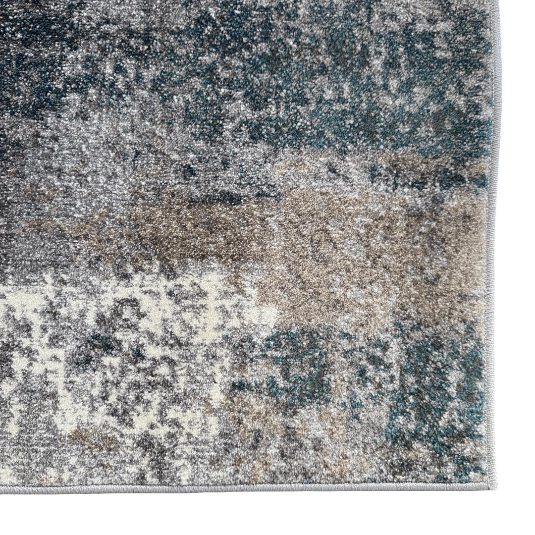 600 x 80 cm Distressed Canvas in Grey, Ivory & Turquoise Runner Rug