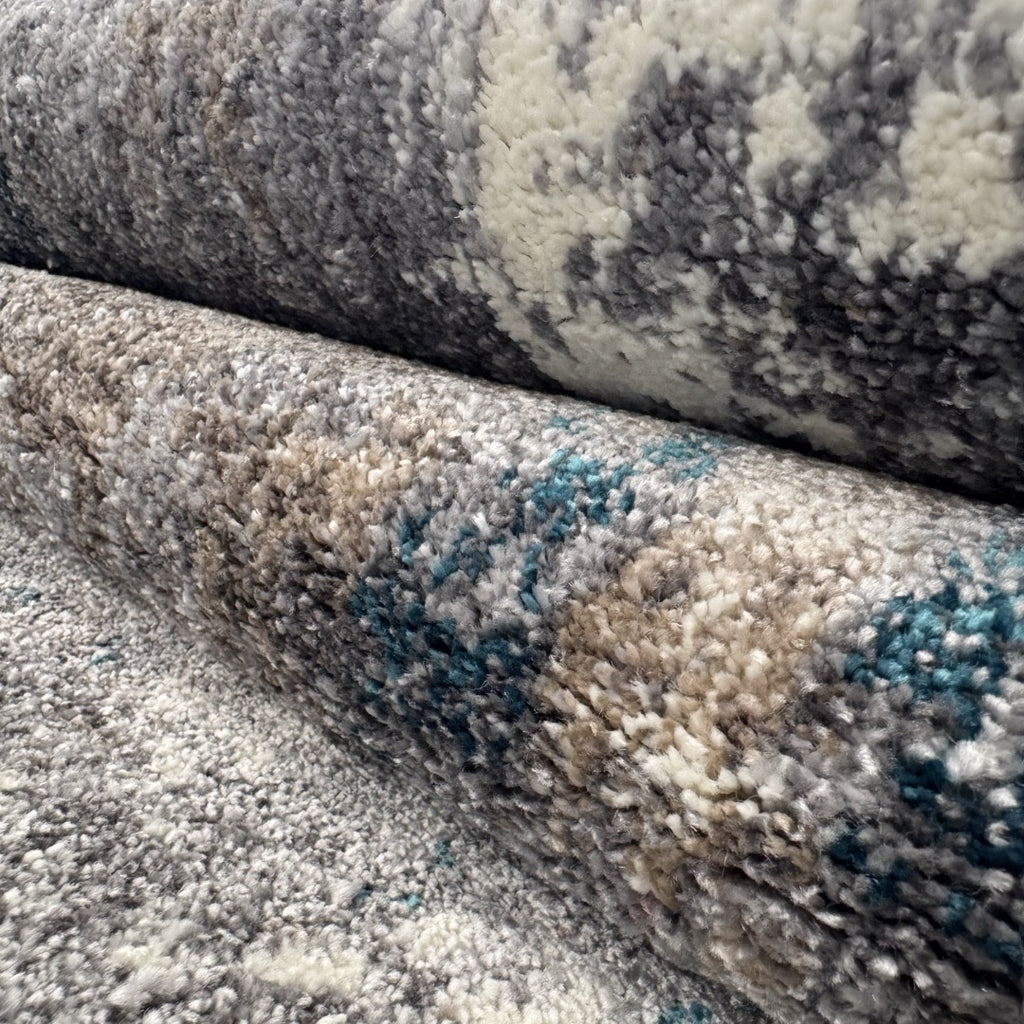 600 x 80 cm Distressed Canvas in Grey, Ivory & Turquoise Runner Rug