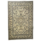 301 x 197 cm Hand-Knotted Floral Persian Kashan Cream Wool Rug
